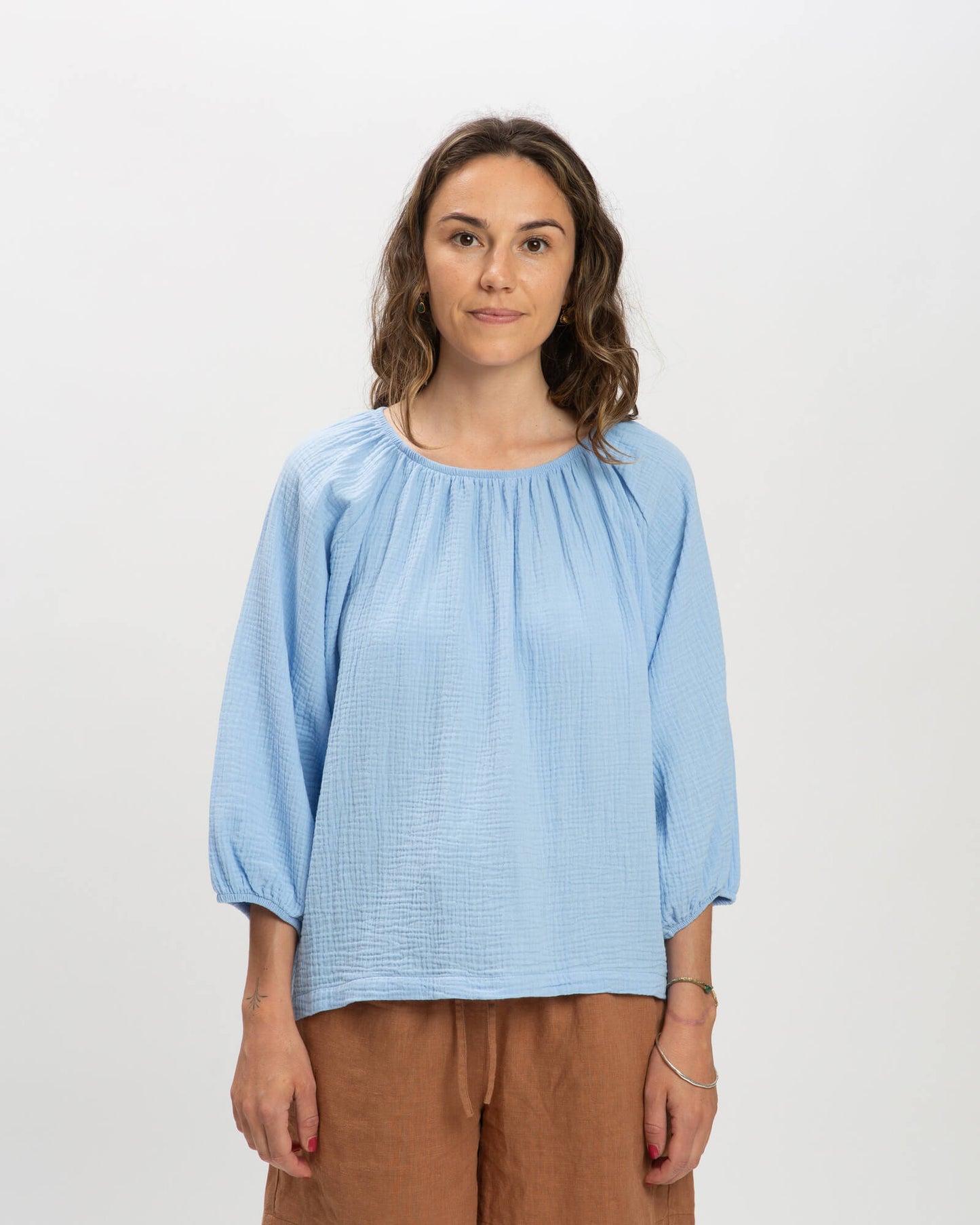 Addison – Powder Blue Long-Sleeve Blouse for Women