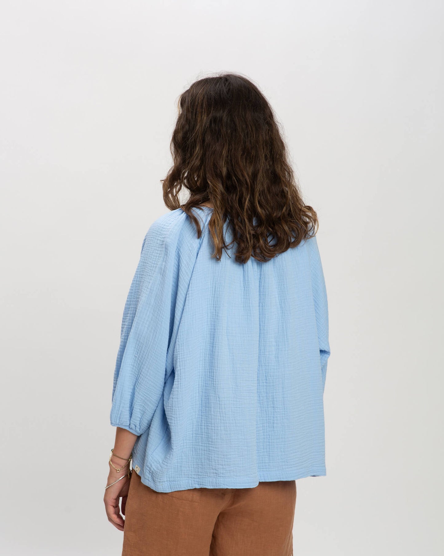 Addison – Powder Blue Long-Sleeve Blouse for Women