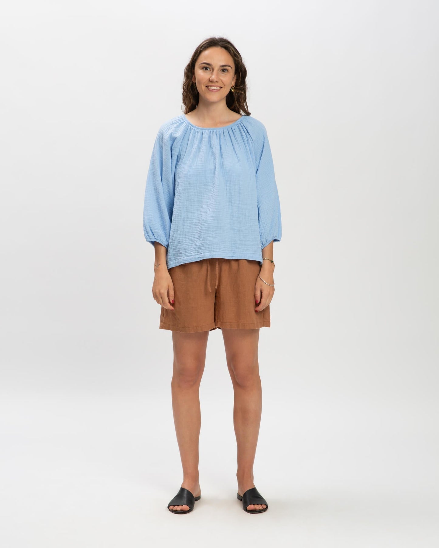 Addison – Powder Blue Long-Sleeve Blouse for Women
