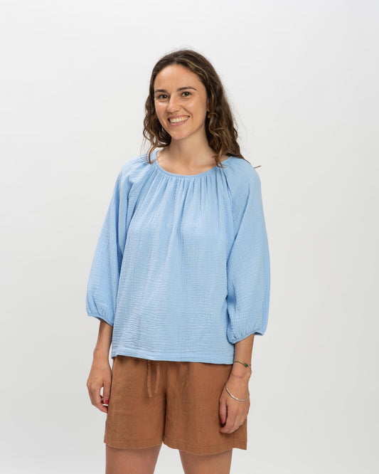 Addison – Powder Blue Long-Sleeve Blouse for Women