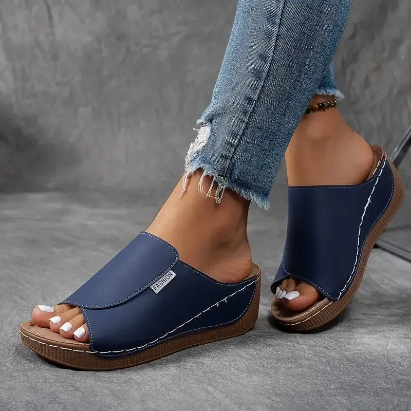 Yessa – Breathable Leather Women’s Wedge Mules