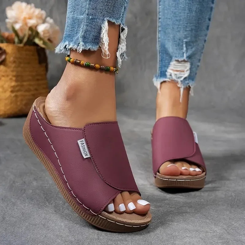 Yessa – Breathable Leather Women’s Wedge Mules