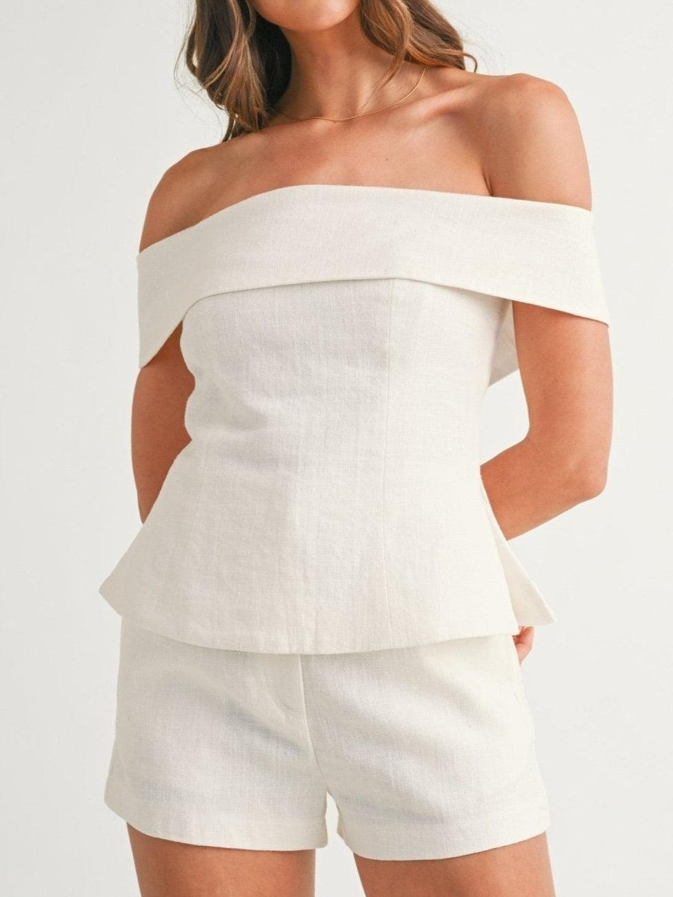 SOPHIE | WHITE COTTON AND LINEN TWO-PIECE SUIT