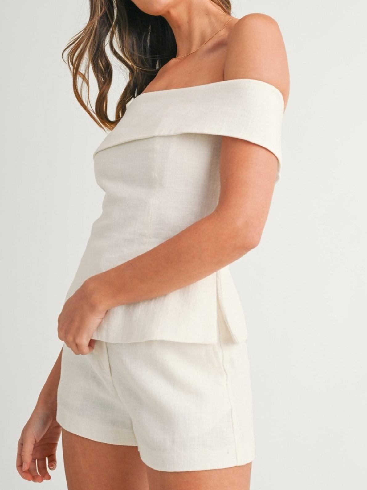 SOPHIE | WHITE COTTON AND LINEN TWO-PIECE SUIT