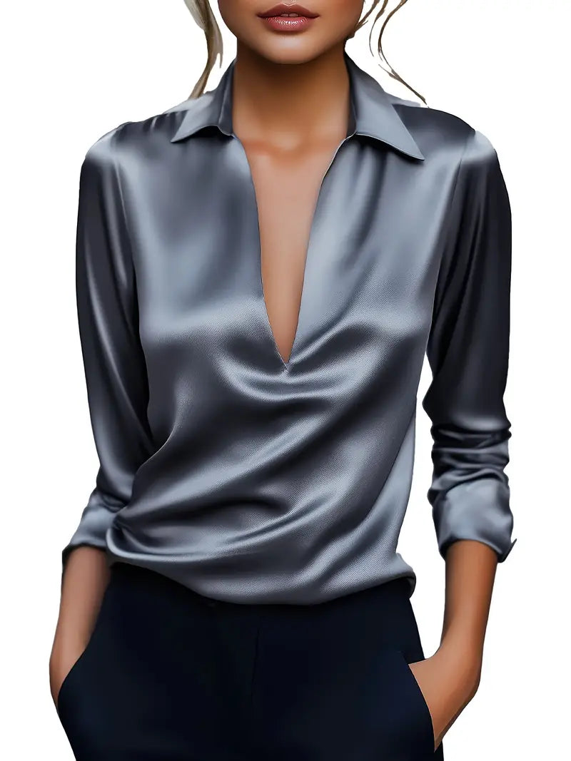 Jenel – Satin Women’s V-Neck Blouse